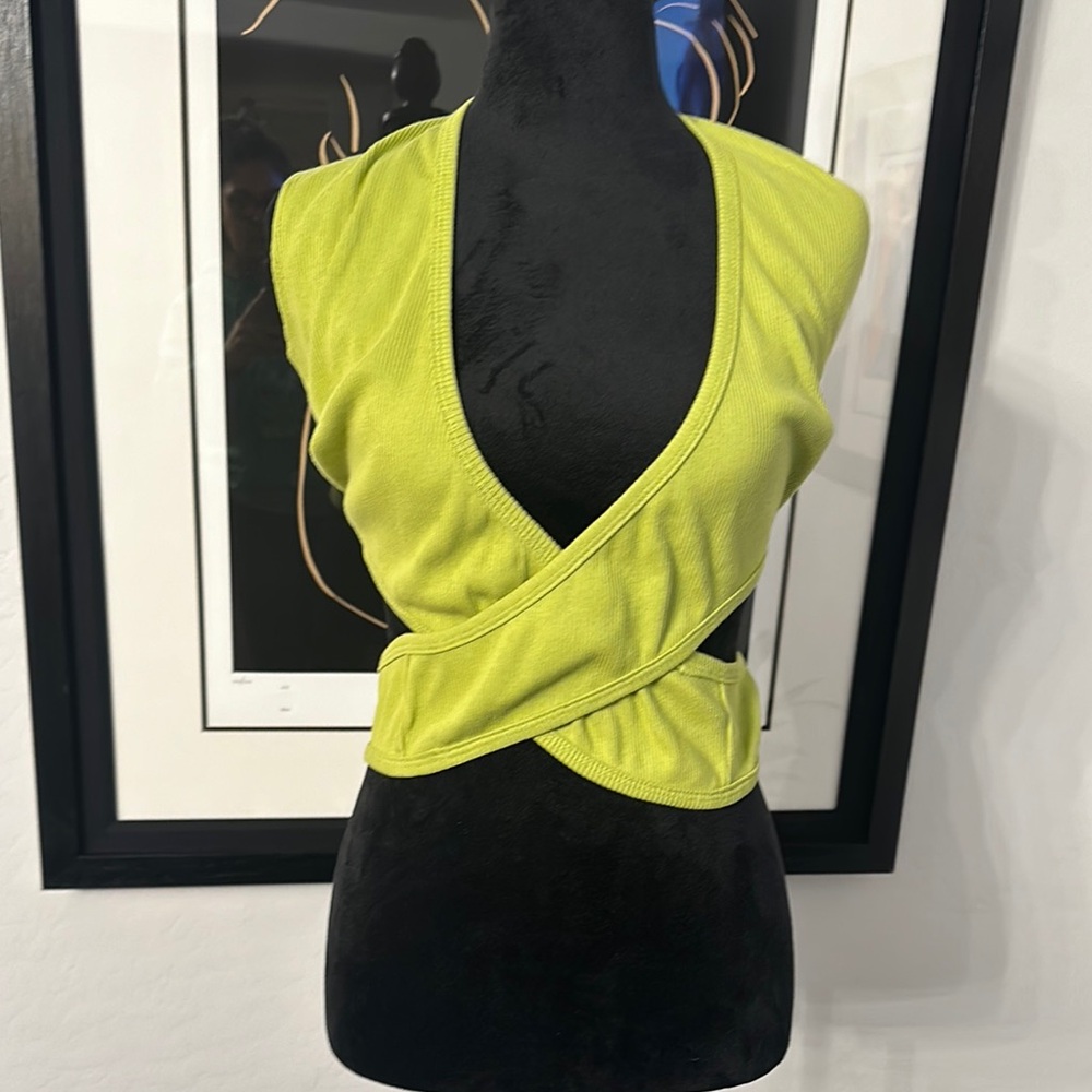 Vibrant Green Wrap Tank Top with Cut Out Design